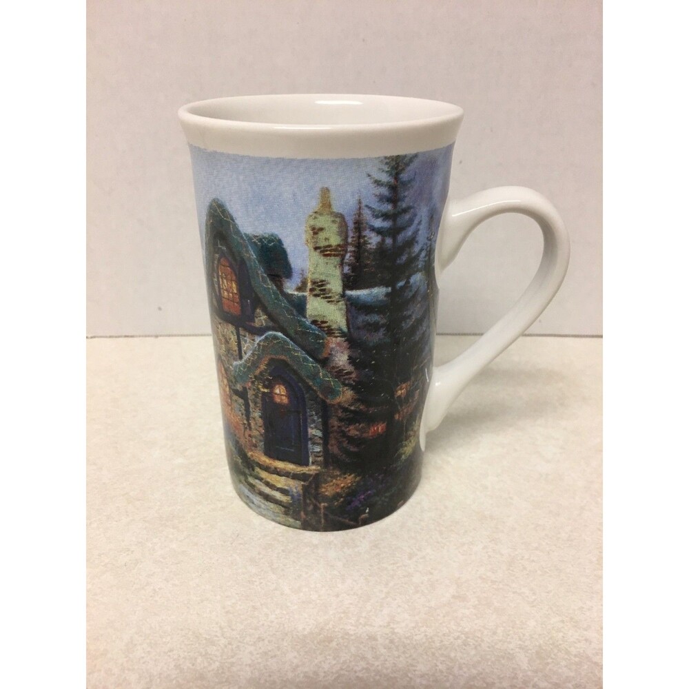 Thomas Kinkade Coffee Mug 2003 Trees Snow House Ceramic Coffee Cup Hot Beverage